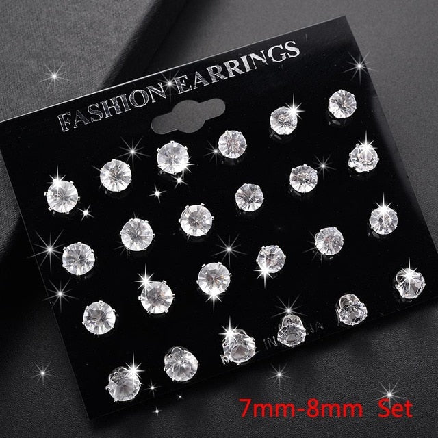 White Crystal Stud Earrings Set